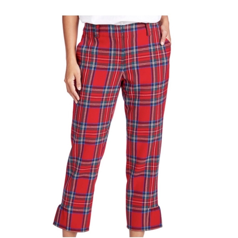Vineyard Vines Plaid Pants Womens 10 Red Stewart Tartan Ankle Holiday 2P0398